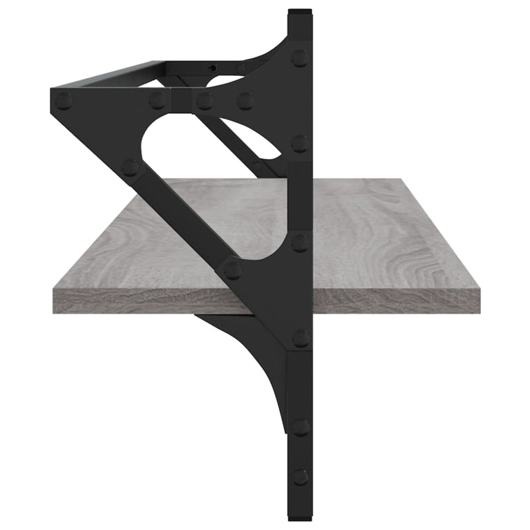 Wandschappen met stangen 2 st 100x25x30 cm grijs sonoma eiken MeubelReus