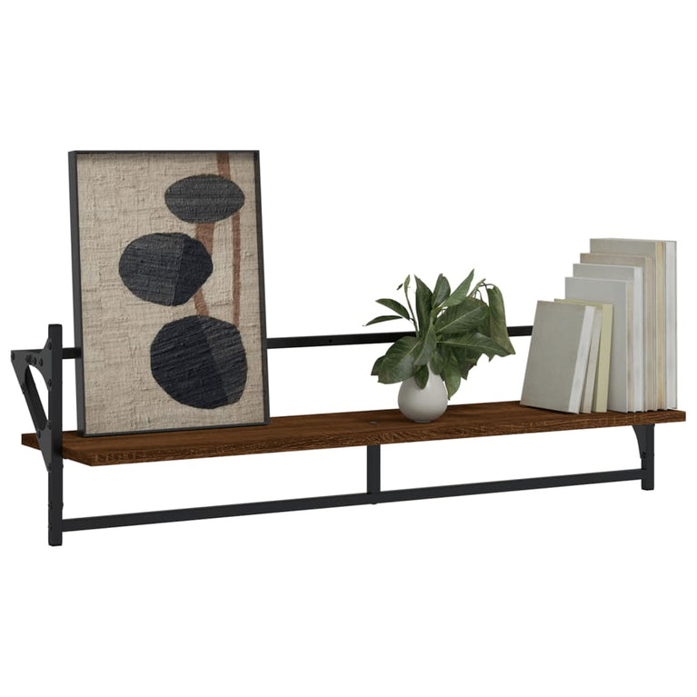 Wandschappen met stangen 2 st 100x25x30 cm bruin eikenkleur MeubelReus