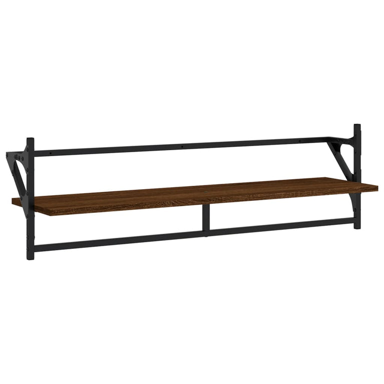 Wandschappen met stangen 2 st 100x25x30 cm bruin eikenkleur MeubelReus