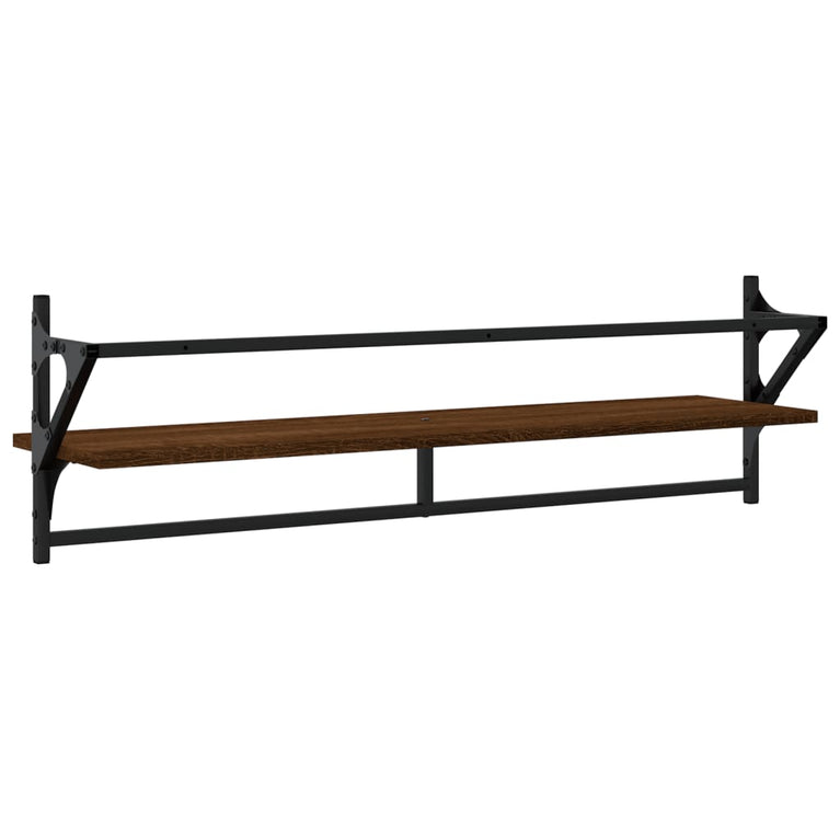 Wandschappen met stangen 2 st 100x25x30 cm bruin eikenkleur MeubelReus