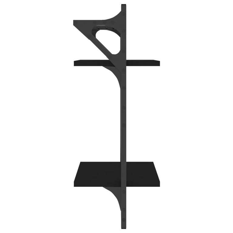 Wandschappen 2-laags met stangen 2 st 30x25x65 cm zwart MeubelReus