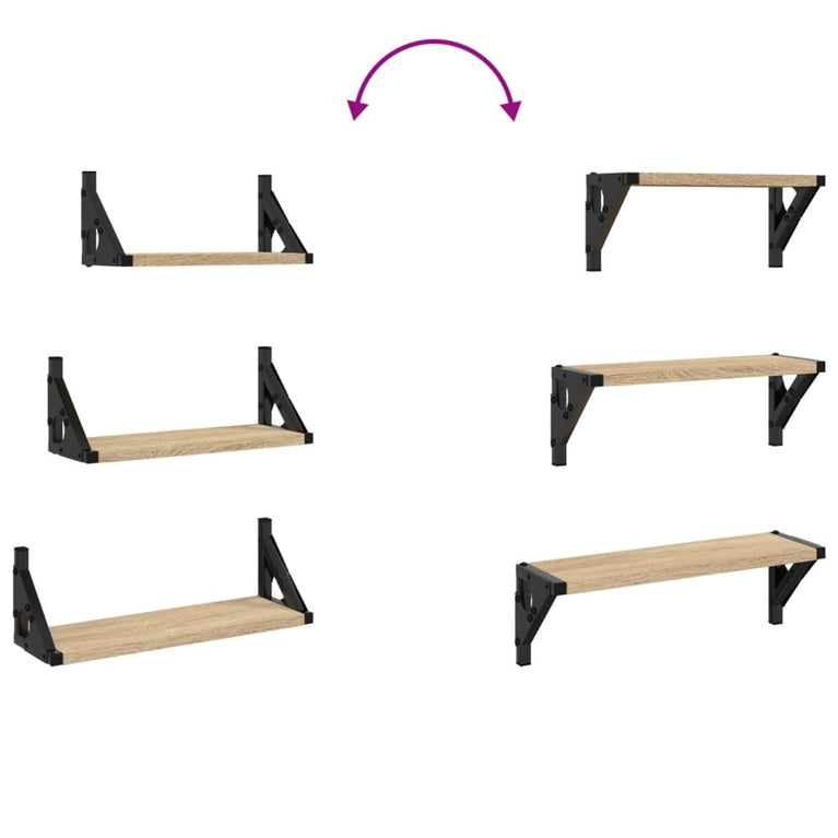 3-delige Wandschappenset bewerkt hout sonoma eikenkleurig