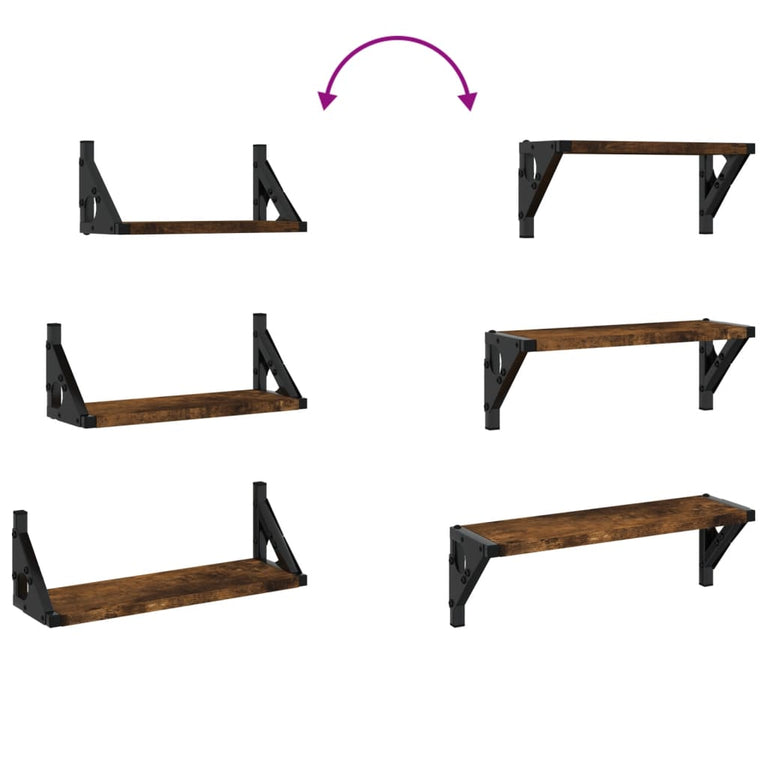 3-delige Wandschappenset bewerkt hout gerookt eikenkleurig