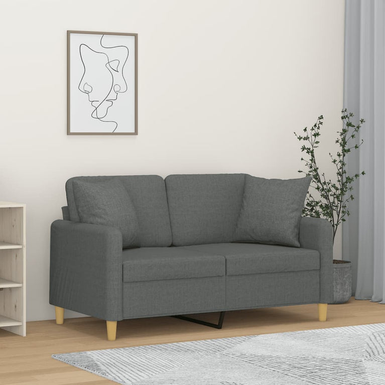 Tweezitsbank met sierkussens 120 cm stof donkergrijs
