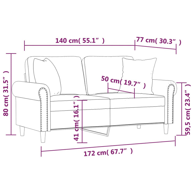 Tweezitsbank met sierkussens 140 cm fluweel zwart