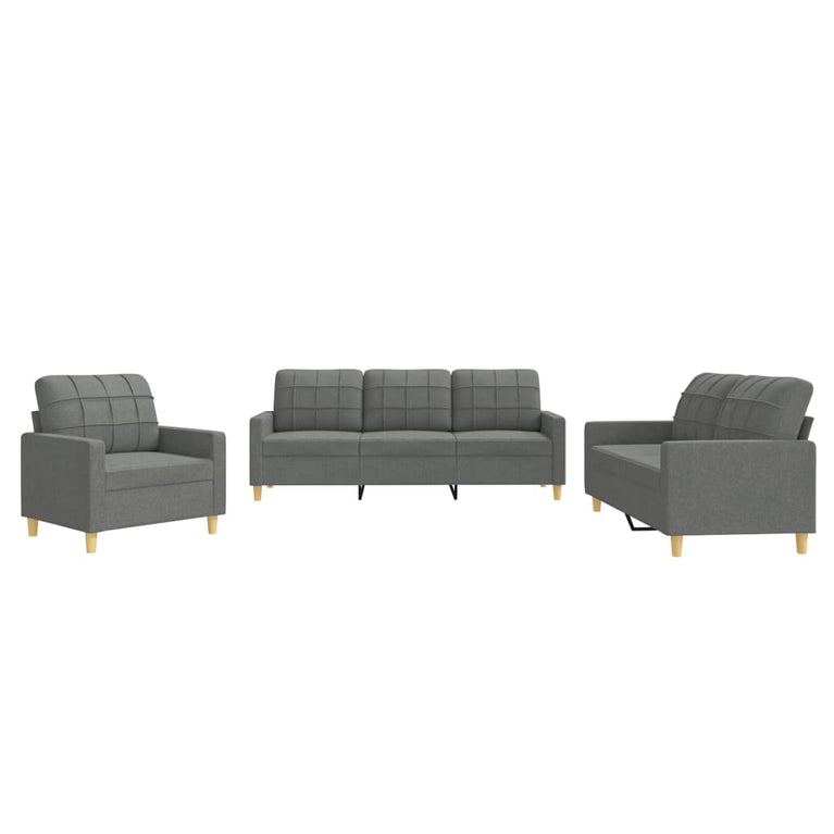 3-delige Loungeset met kussens stof donkergrijs