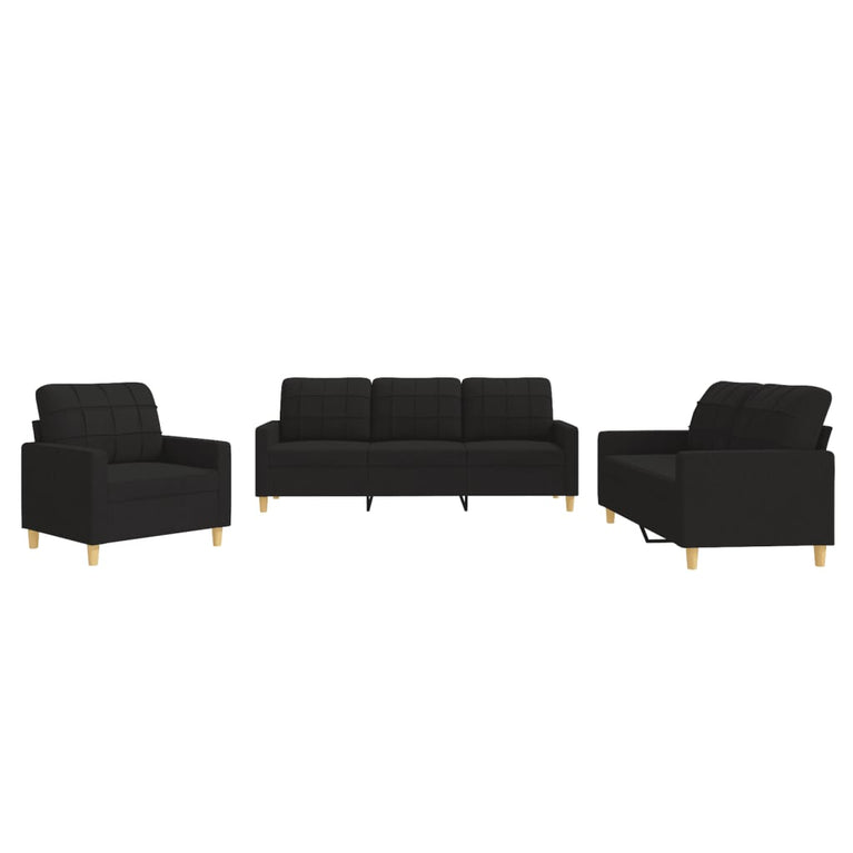 3-delige loungeset met kussens stof zwart
