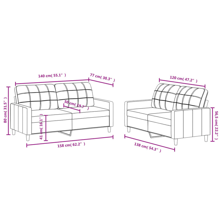 2-delige Loungeset met kussens stof donkergrijs