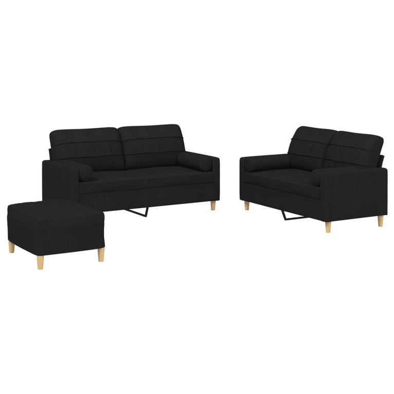 3-delige Loungeset met kussens stof zwart