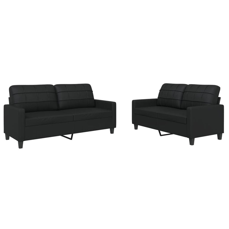 2-delige Loungeset met kussens kunstleer zwart