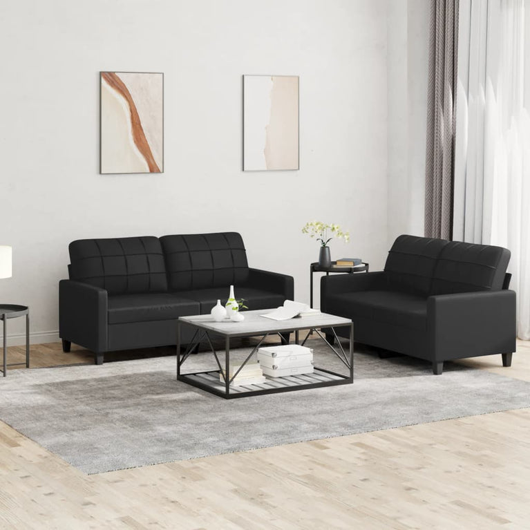 2-delige Loungeset met kussens kunstleer zwart