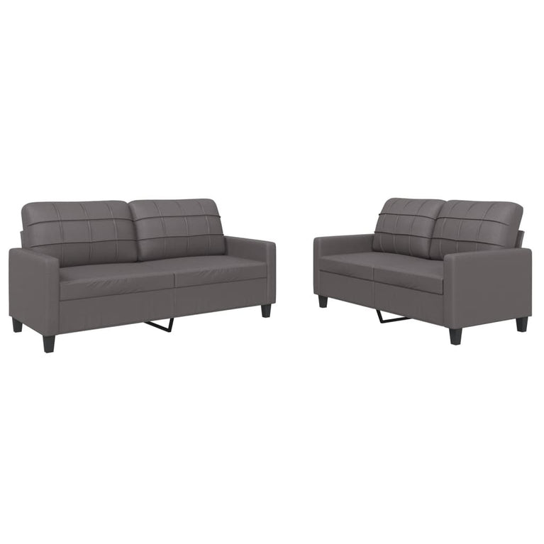 2-delige Loungeset met kussens kunstleer grijs