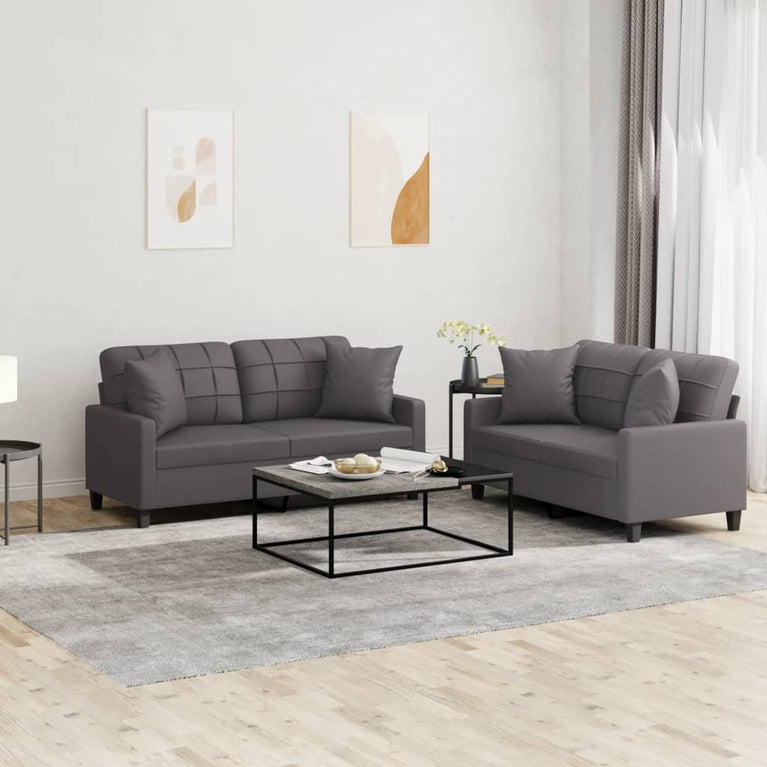 2-delige Loungeset met kussens kunstleer grijs