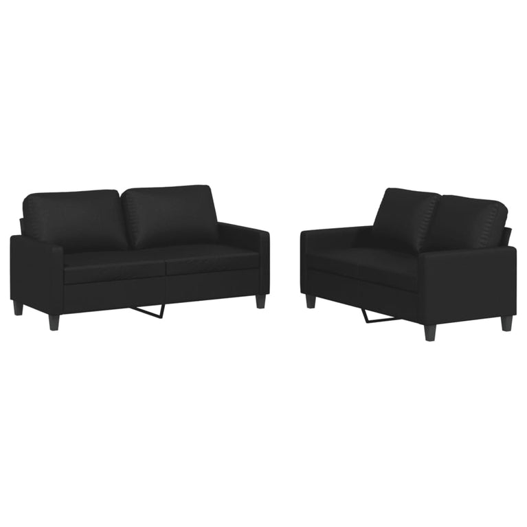 2-delige Loungeset met kussens kunstleer zwart