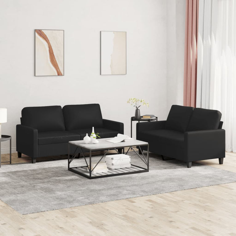 2-delige Loungeset met kussens kunstleer zwart
