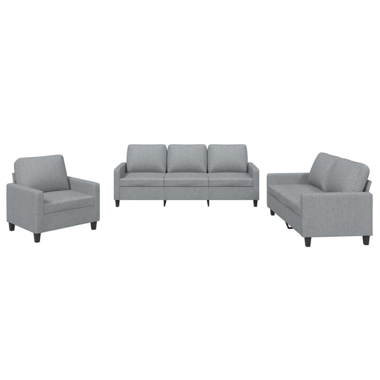 3-delige Loungeset met kussens stof lichtgrijs