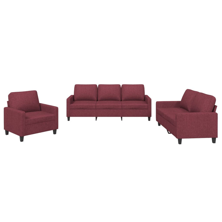 3-delige Loungeset met kussens stof wijnrood
