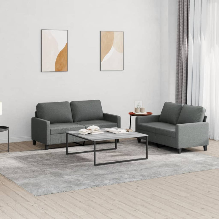 2-delige Loungeset met kussens stof donkergrijs
