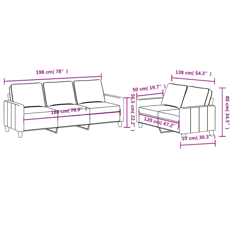 2-delige Loungeset met kussens stof crèmekleurig