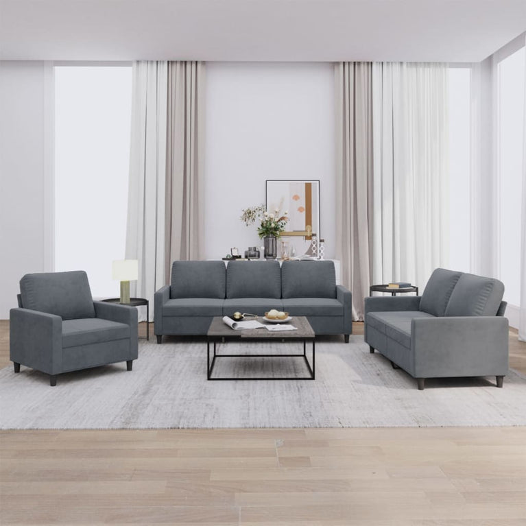 3-delige Loungeset met kussens fluweel donkergrijs