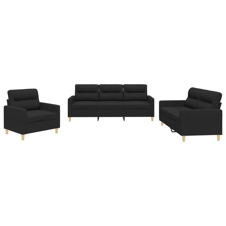 3-delige loungeset met kussens stof zwart