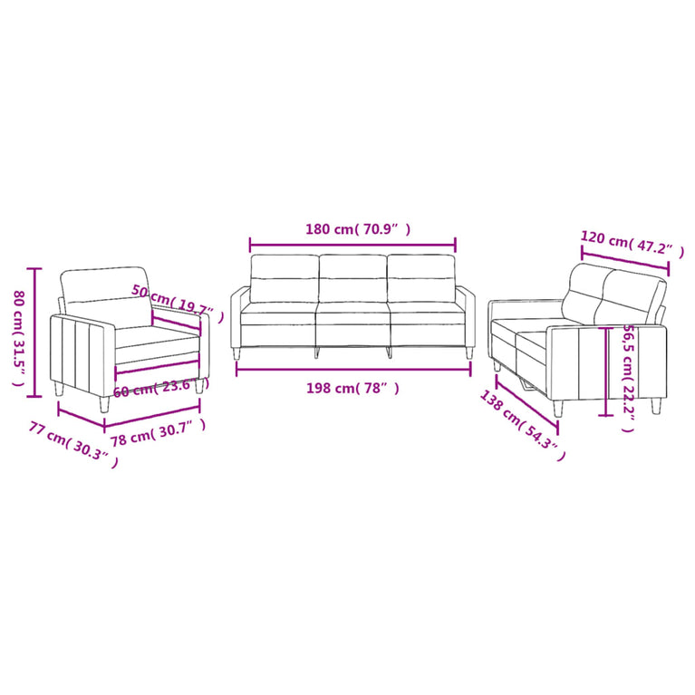 3-delige loungeset met kussens stof zwart