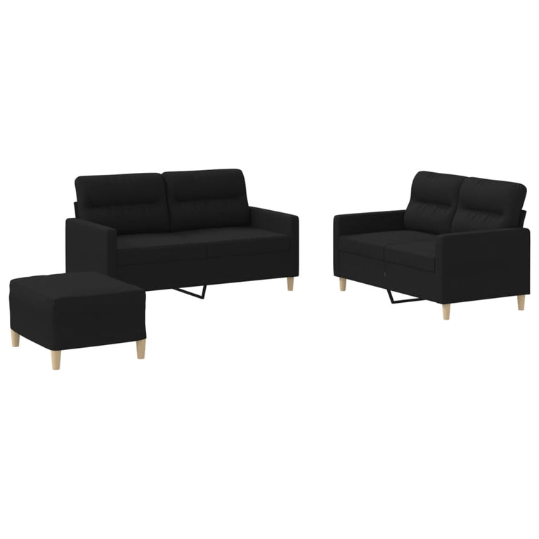 3-delige loungeset met kussens stof zwart