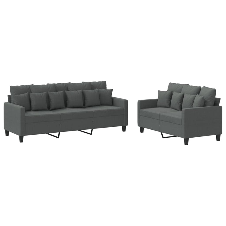 2-delige Loungeset met kussens stof donkergrijs