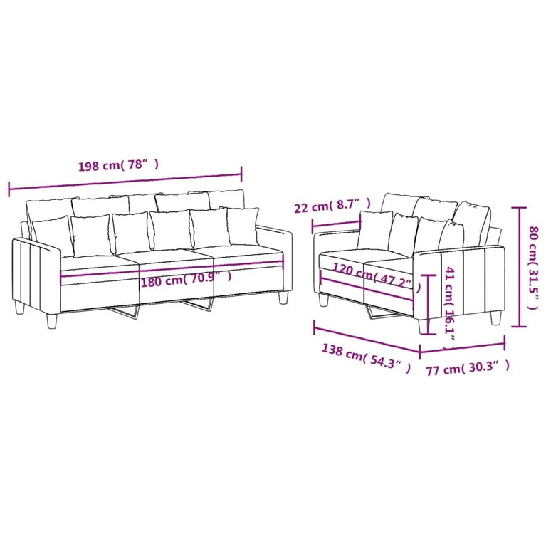 2-delige Loungeset met kussens stof donkergrijs
