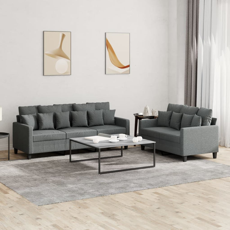 2-delige Loungeset met kussens stof donkergrijs
