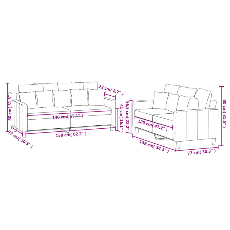 2-delige Loungeset met kussens fluweel geel