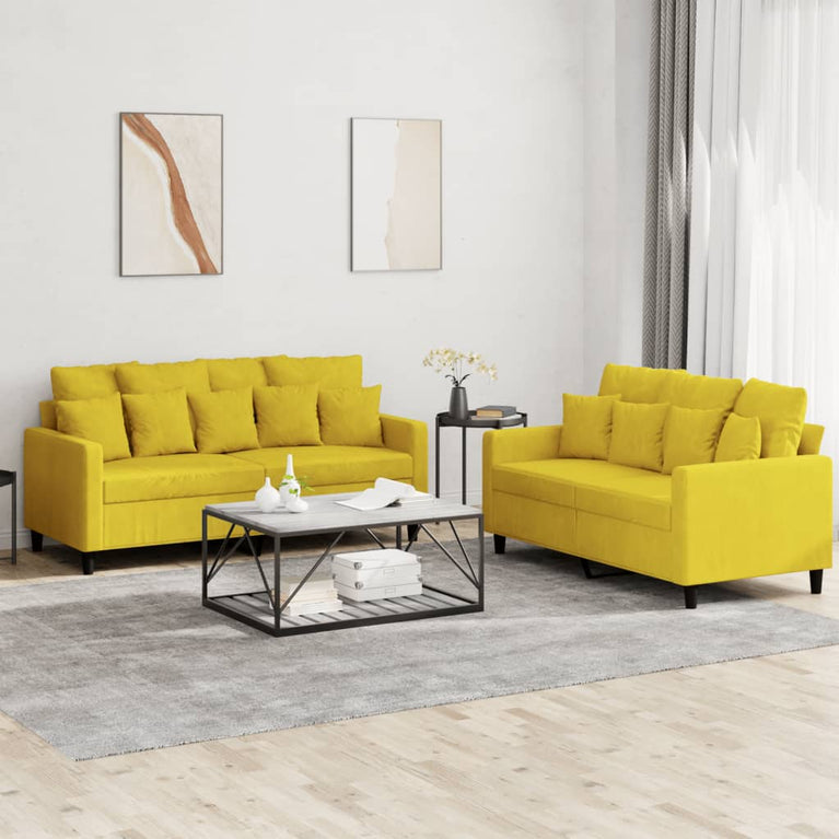 2-delige Loungeset met kussens fluweel geel