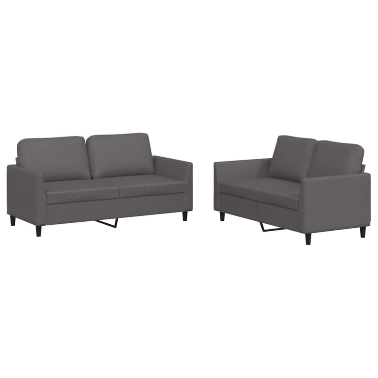 2-delige Loungeset met kussens kunstleer grijs