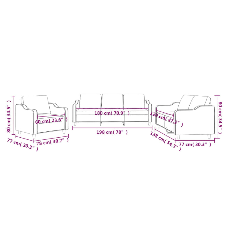 3-delige Loungeset met kussens stof lichtgeel