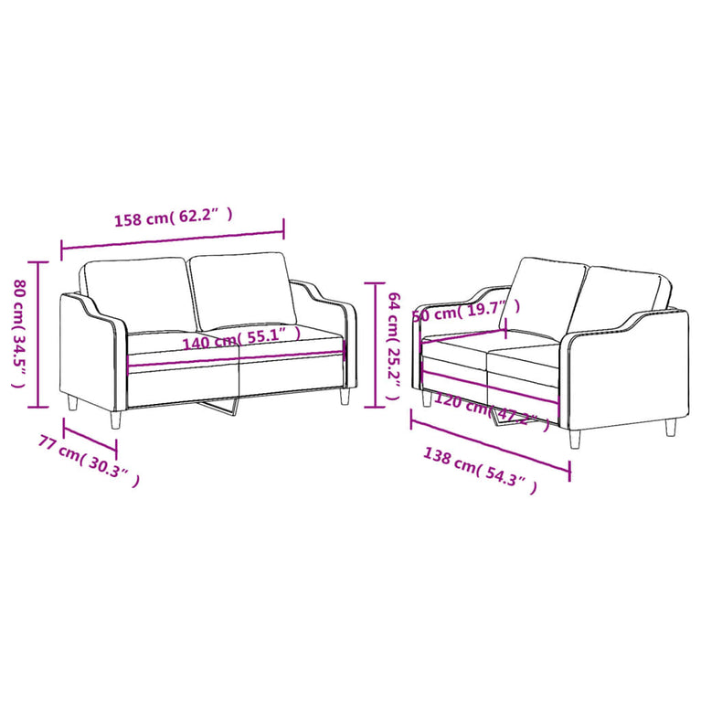 2-delige Loungeset met kussens stof donkergrijs