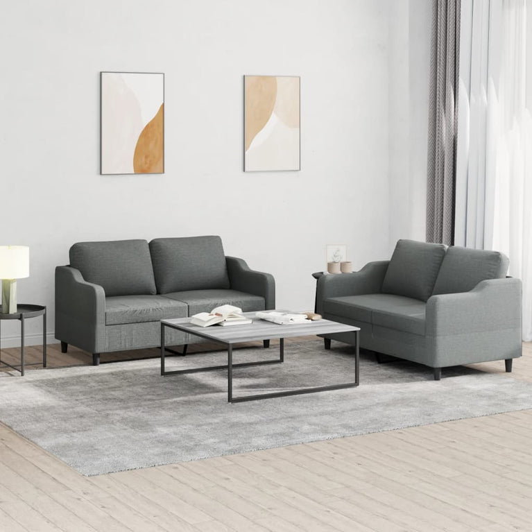 2-delige Loungeset met kussens stof donkergrijs