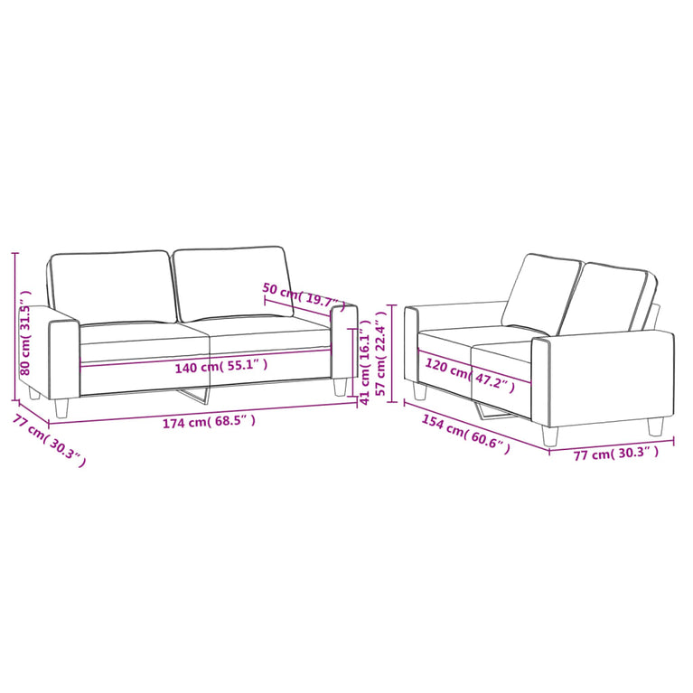 2-delige Loungeset stof crèmekleurig