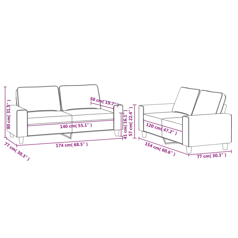 2-delige Loungeset stof lichtgeel