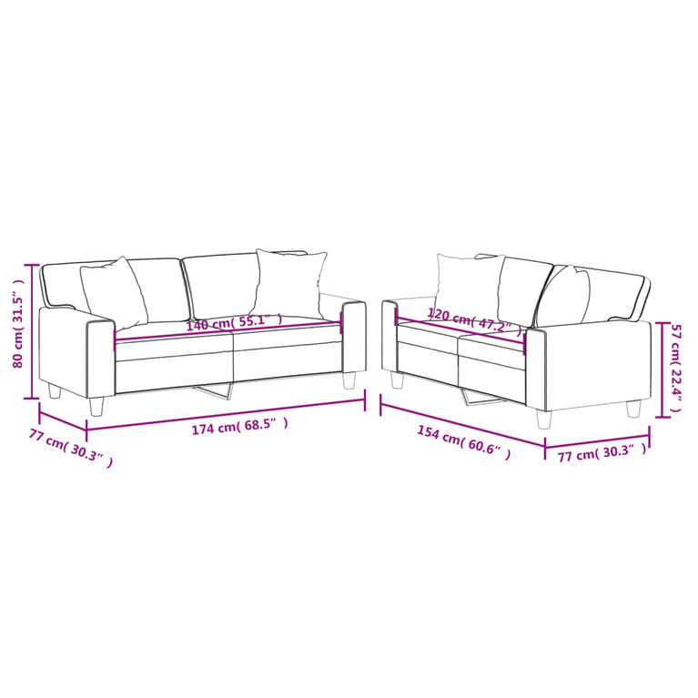 2-delige Loungeset met kussens kunstleer zwart