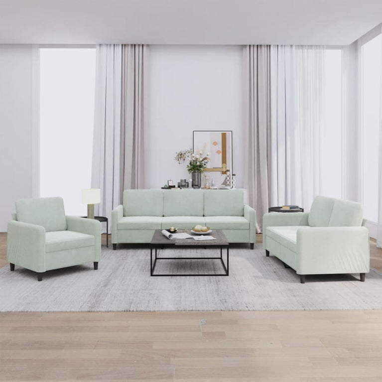 3-delige Loungeset fluweel lichtgrijs