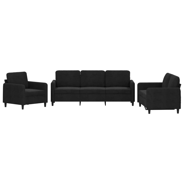 3-delige Loungeset fluweel zwart