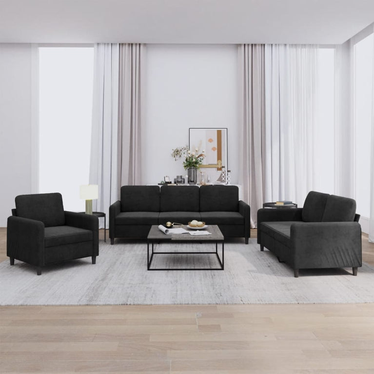 3-delige Loungeset fluweel zwart