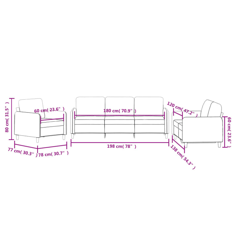 3-delige Loungeset fluweel geel