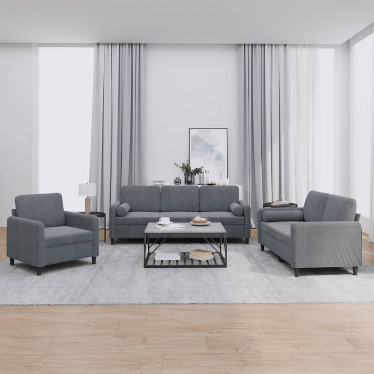 3-delige Loungeset met kussens fluweel donkergrijs