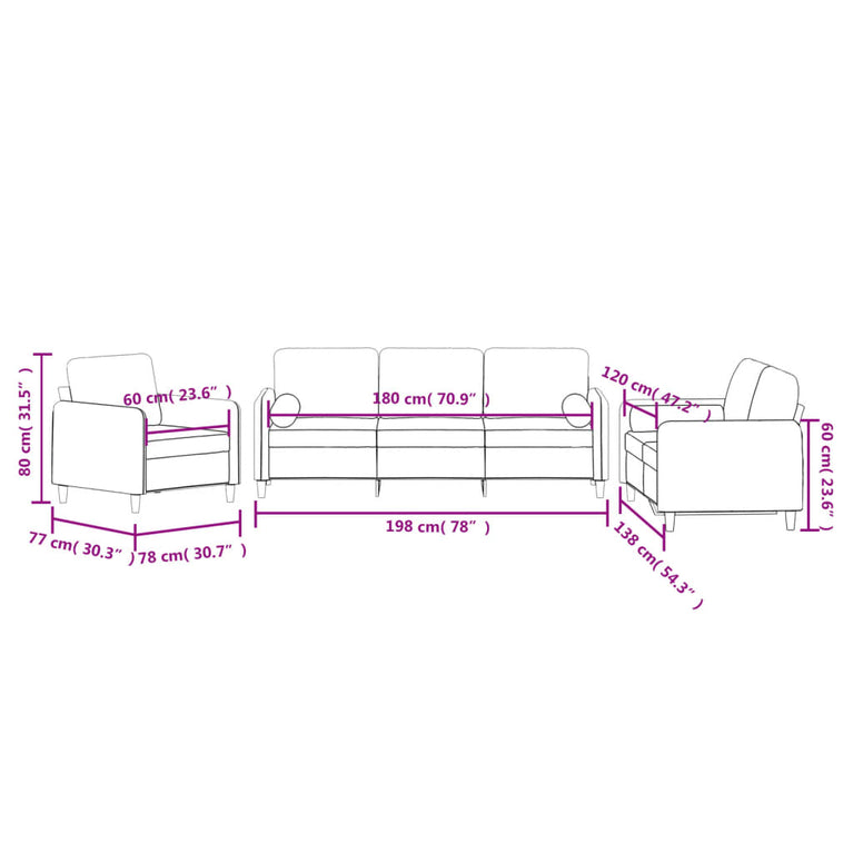 3-delige Loungeset met kussens fluweel bruin