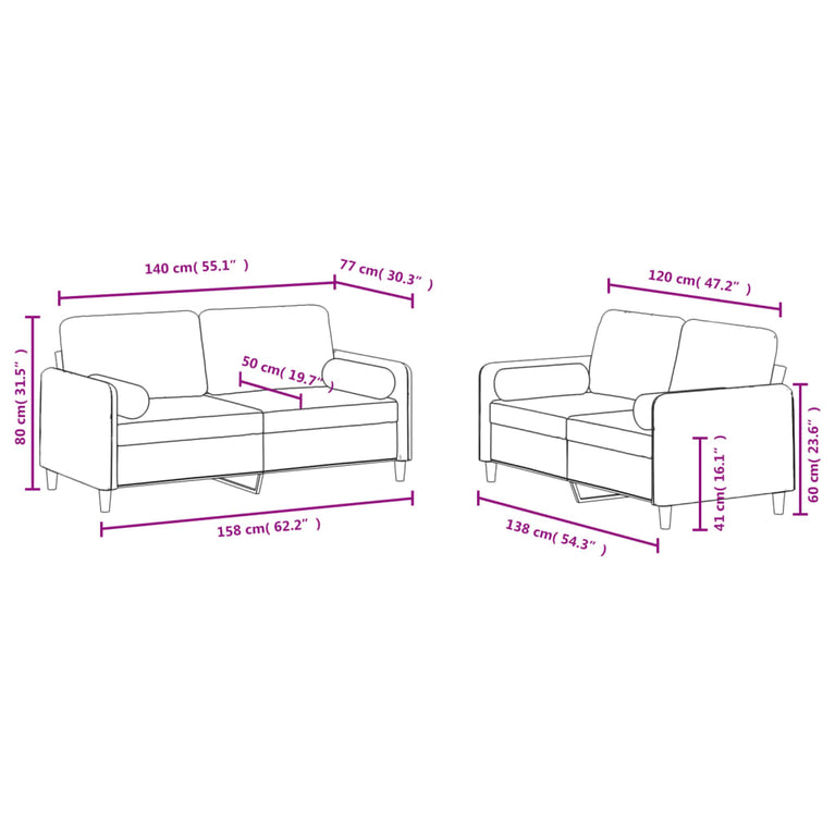 2-delige Loungeset met kussens fluweel lichtgrijs