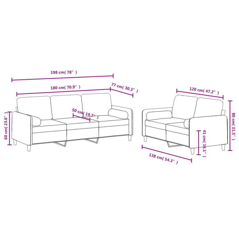 2-delige Loungeset met kussens fluweel geel