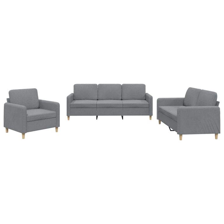 3-delige Loungeset met kussens stof lichtgrijs