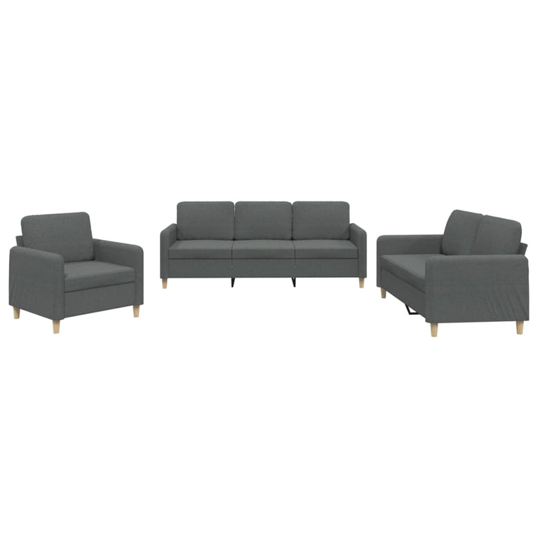 3-delige Loungeset met kussens stof donkergrijs