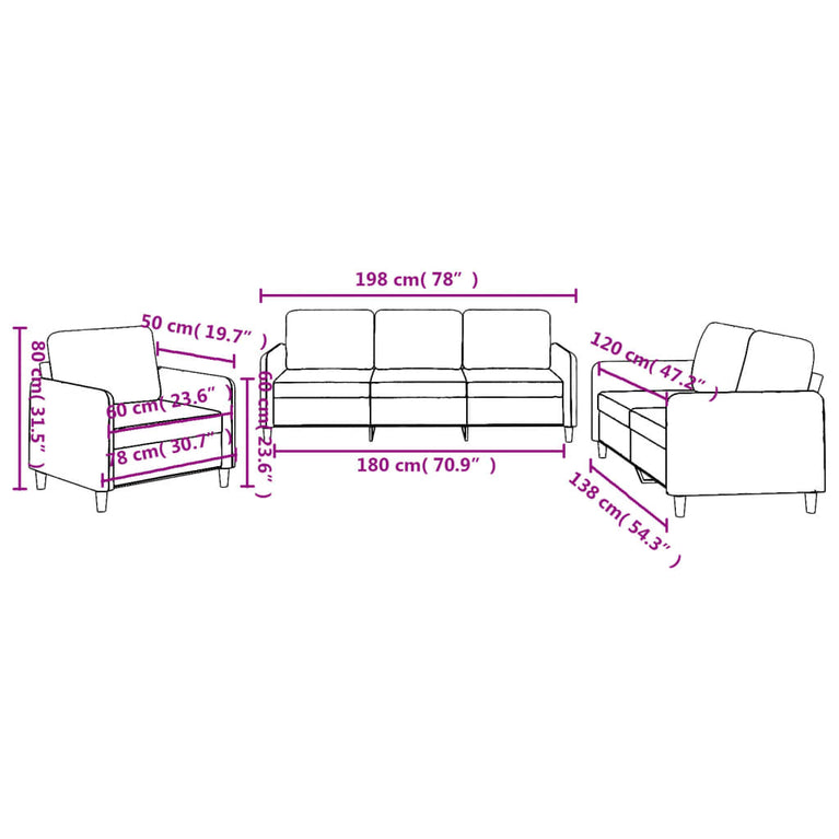 3-delige Loungeset met kussens stof donkergrijs